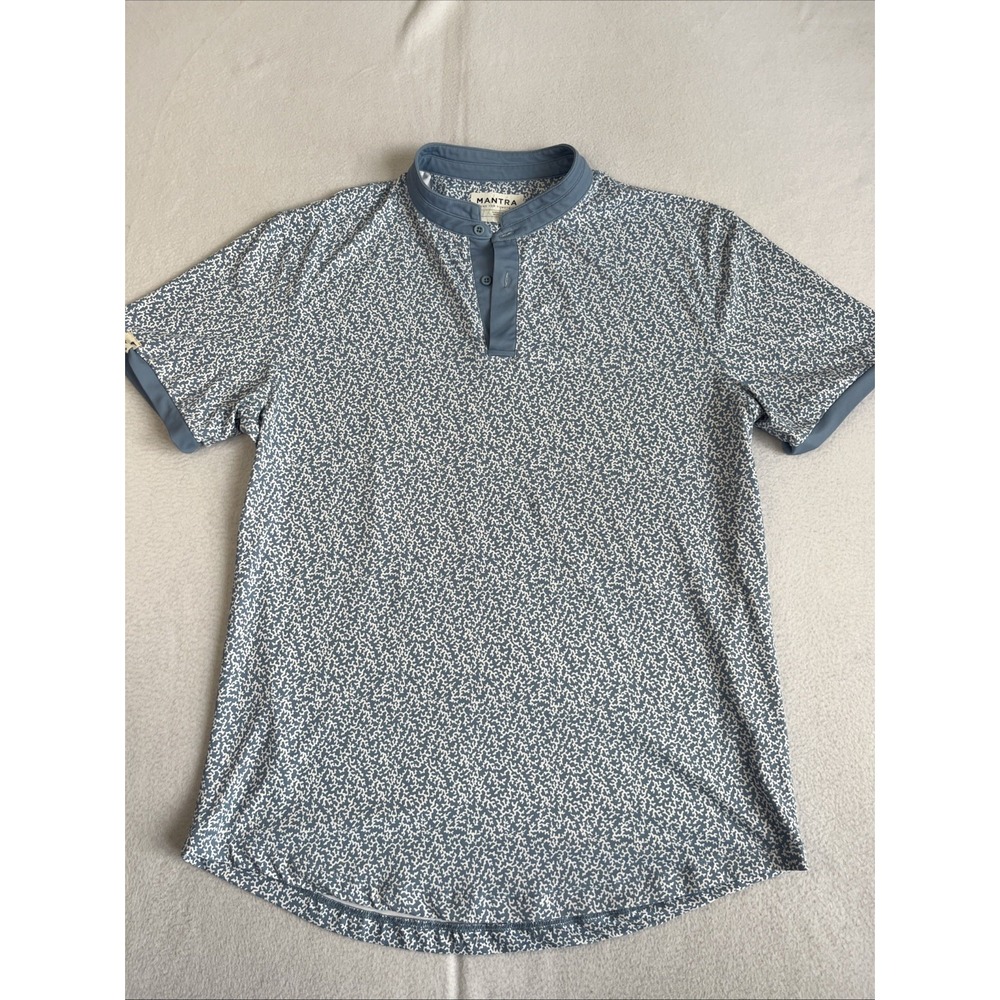 Mantra Mens Golf Polo Shirts Band Collar Lot of 2 Size Large Geometric Grey Blue - Picture 5 of 7